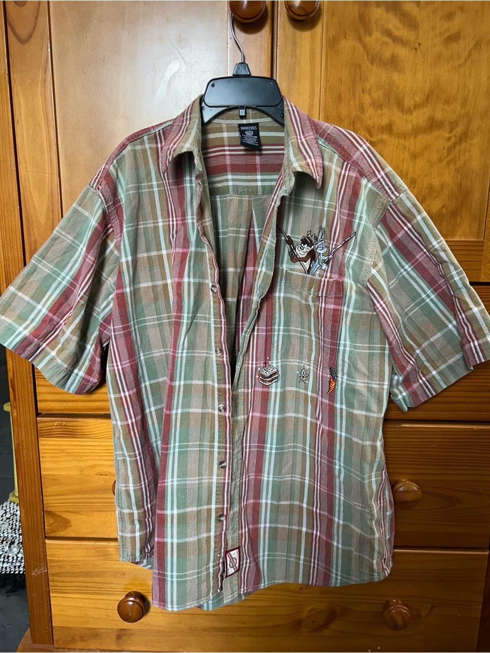 Vintage Men's Warner Bros Short-Sleeve Plaid Button-Up Shirt